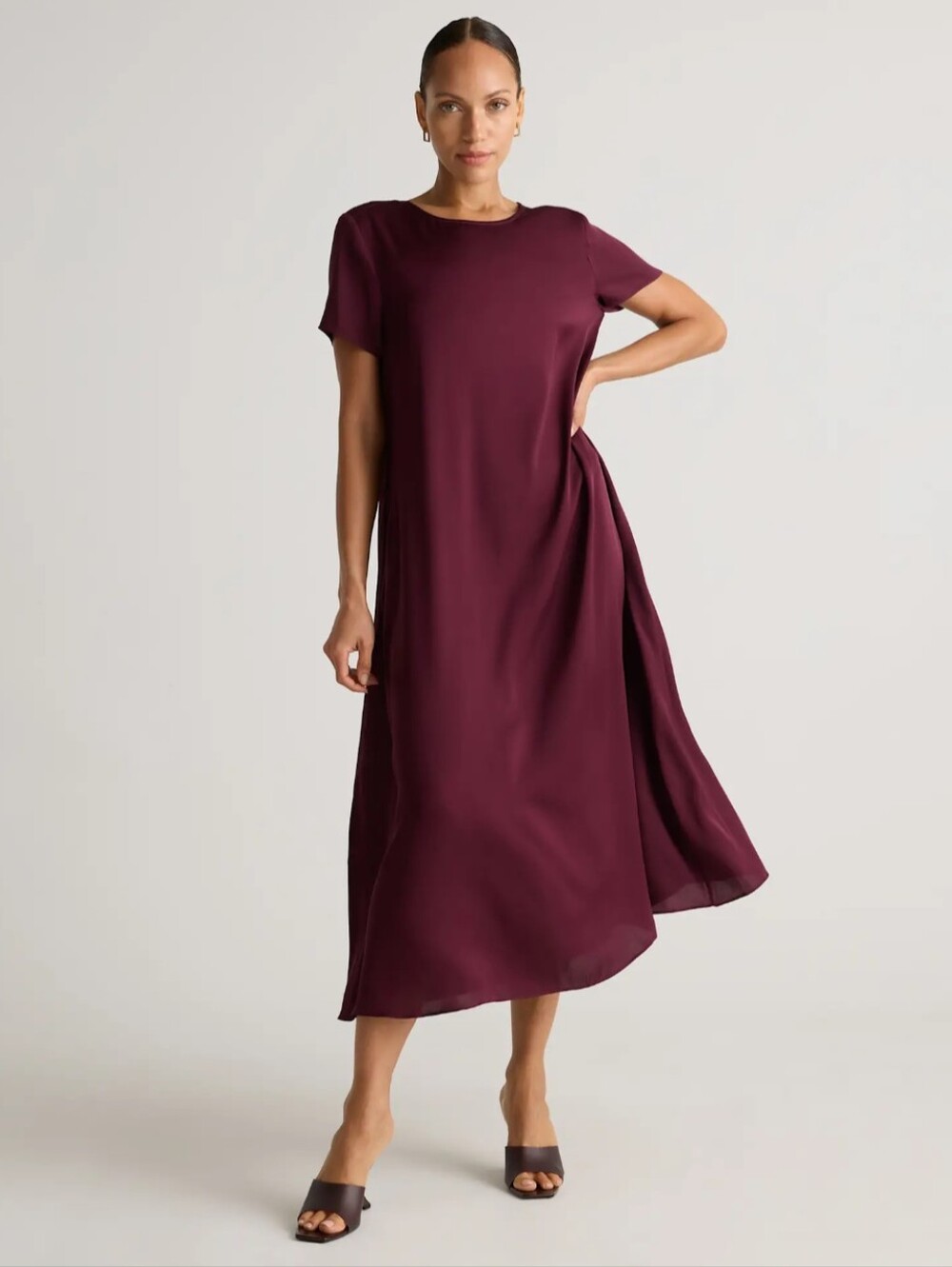 Quince Silk Voluminous Maxi Dress In Wine Tasting Red, Size Large